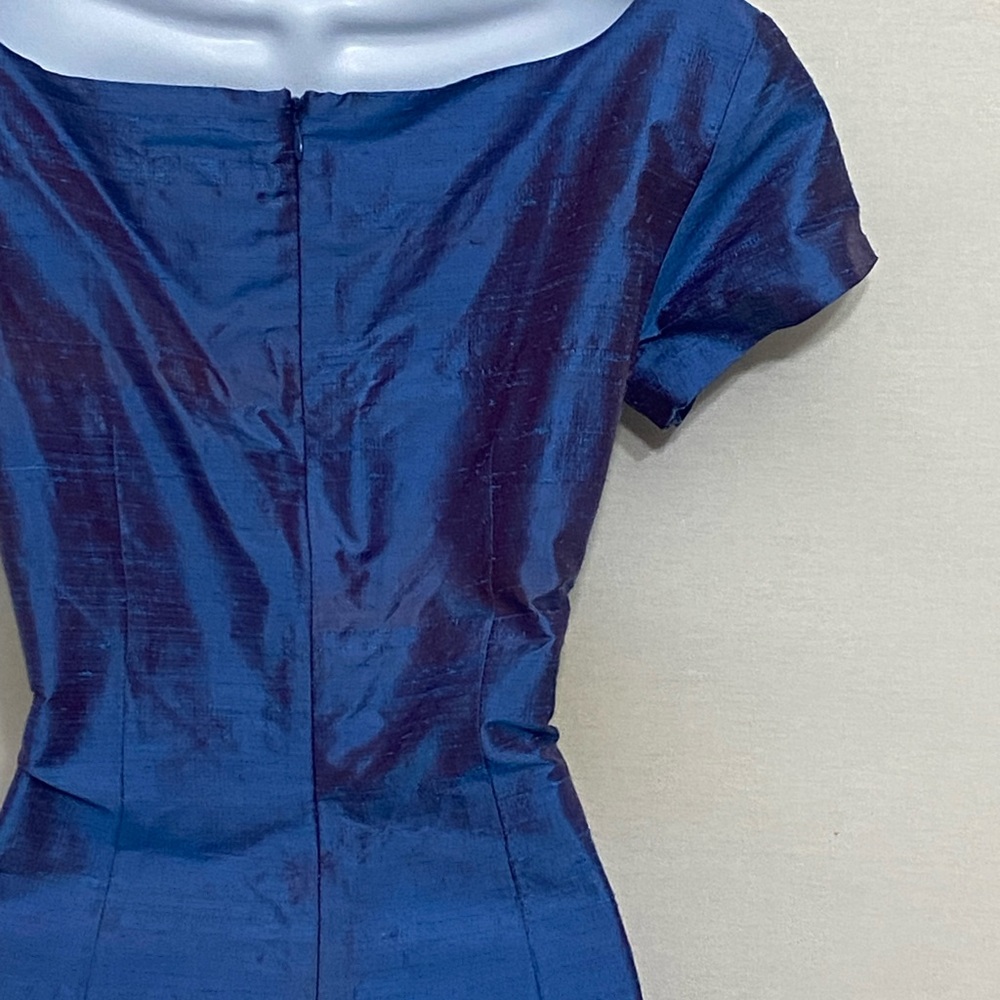 G-189 Finity Blue 100% Silk Short Sleeve MIDI Dress Size 6 - Picture 10 of 14